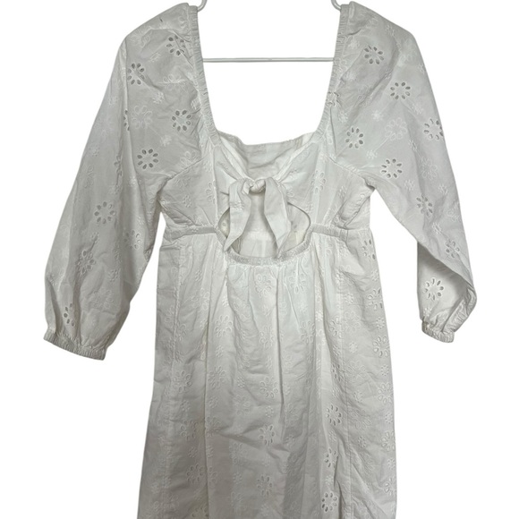 BP. Puff Sleeve Eyelet Babydoll Minidress - White Blanc - Picture 8 of 11